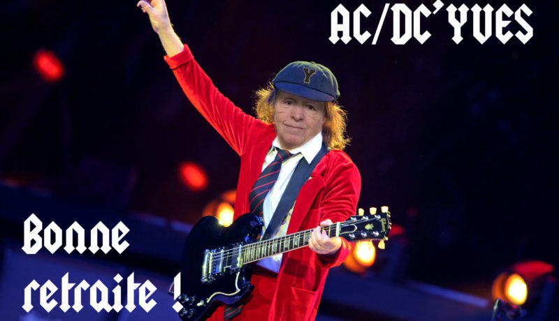 Photomontage montrant Yves Tischler en Angus Young, guitariste d'AC/DC.